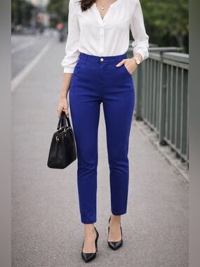 AB Studio Royal Blue High Waisted Stretch Skinny Pants | Ankle | Pixie Style